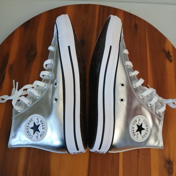 Converse Chuck Taylor All Star Hi Womens 9.5 Metallic Silver Shoes A14875C - Picture 6 of 9